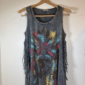 VOCAL Skull Headdress Mineral Washed Dress Tank Y2K Tassel Whimsi Goth USA-L